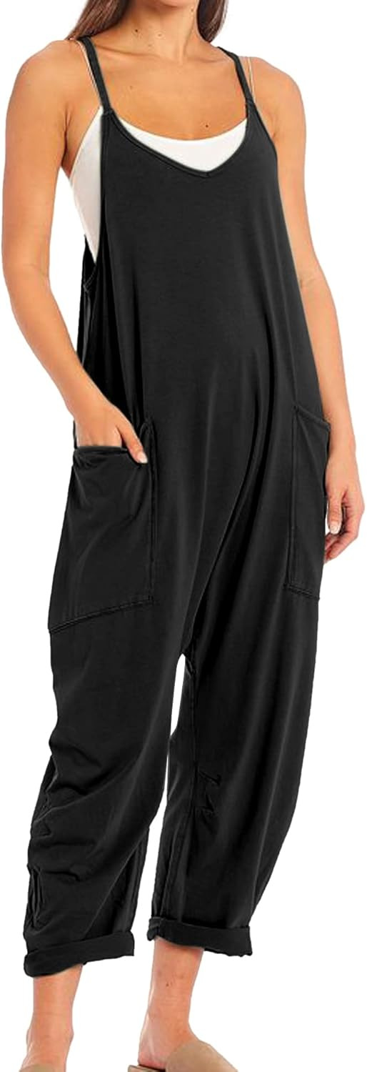 SeeLuNa Womens Casual Sleeveless Jumpsuits V-Neck Spaghetti Strap Wide Leg Romper Overalls Jumpsu... | Amazon (US)