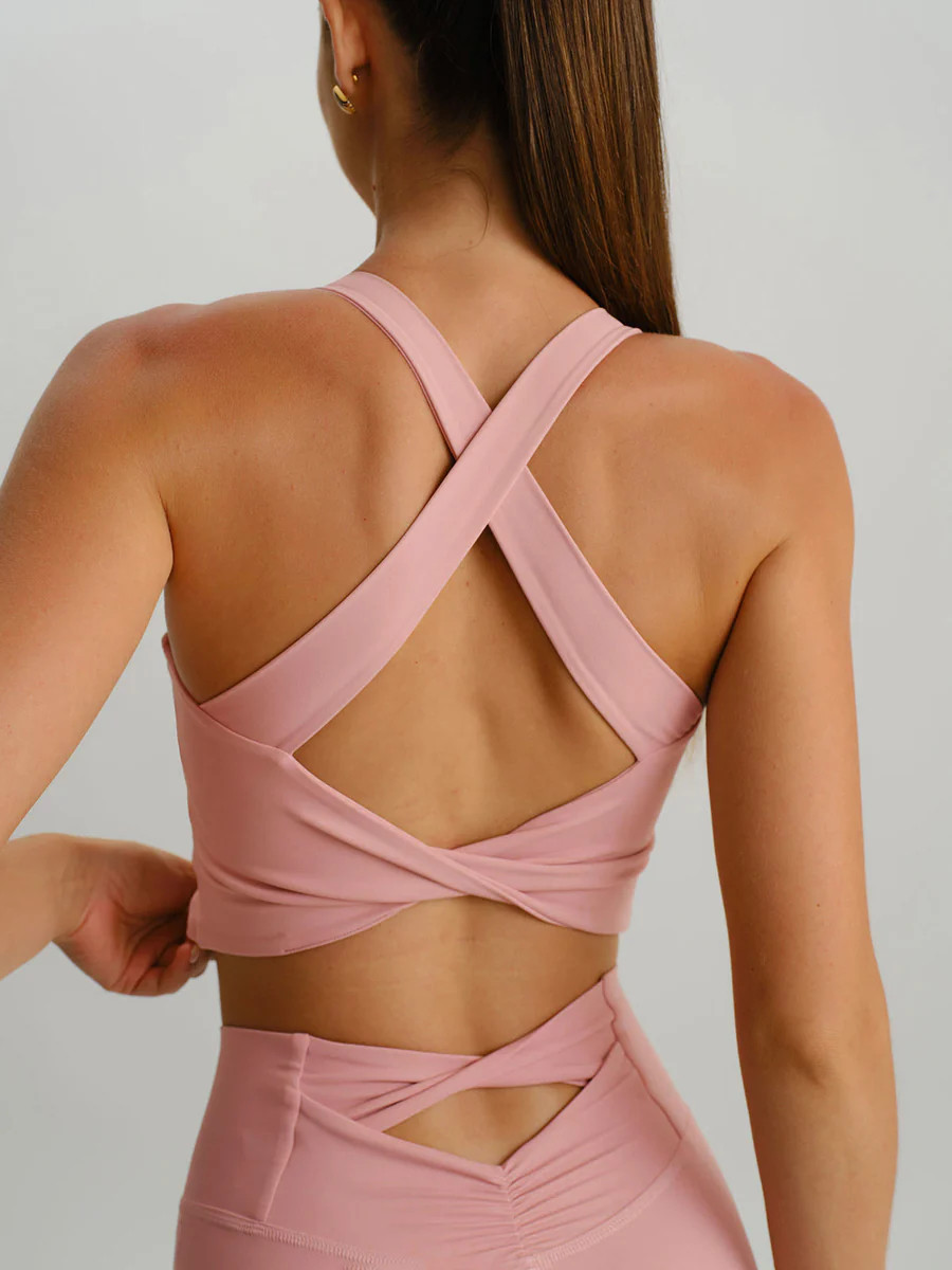 Pink Twist X-Cross Sports Bra - Light Support & Reviews - Pink - Sustainable Yoga Tops | BERLOOK | BERLOOK