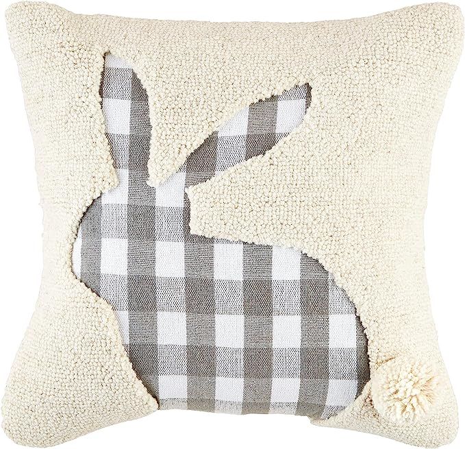Mud Pie Check Bunny Hooked Pillow, 16" x 16" | Amazon (US)