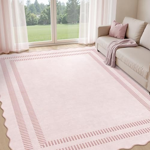 Pink Rugs for Living Room 8x10, Soild Machine Washable Area Rugs for Bedroom Girls, Non Slip Ultr... | Amazon (US)
