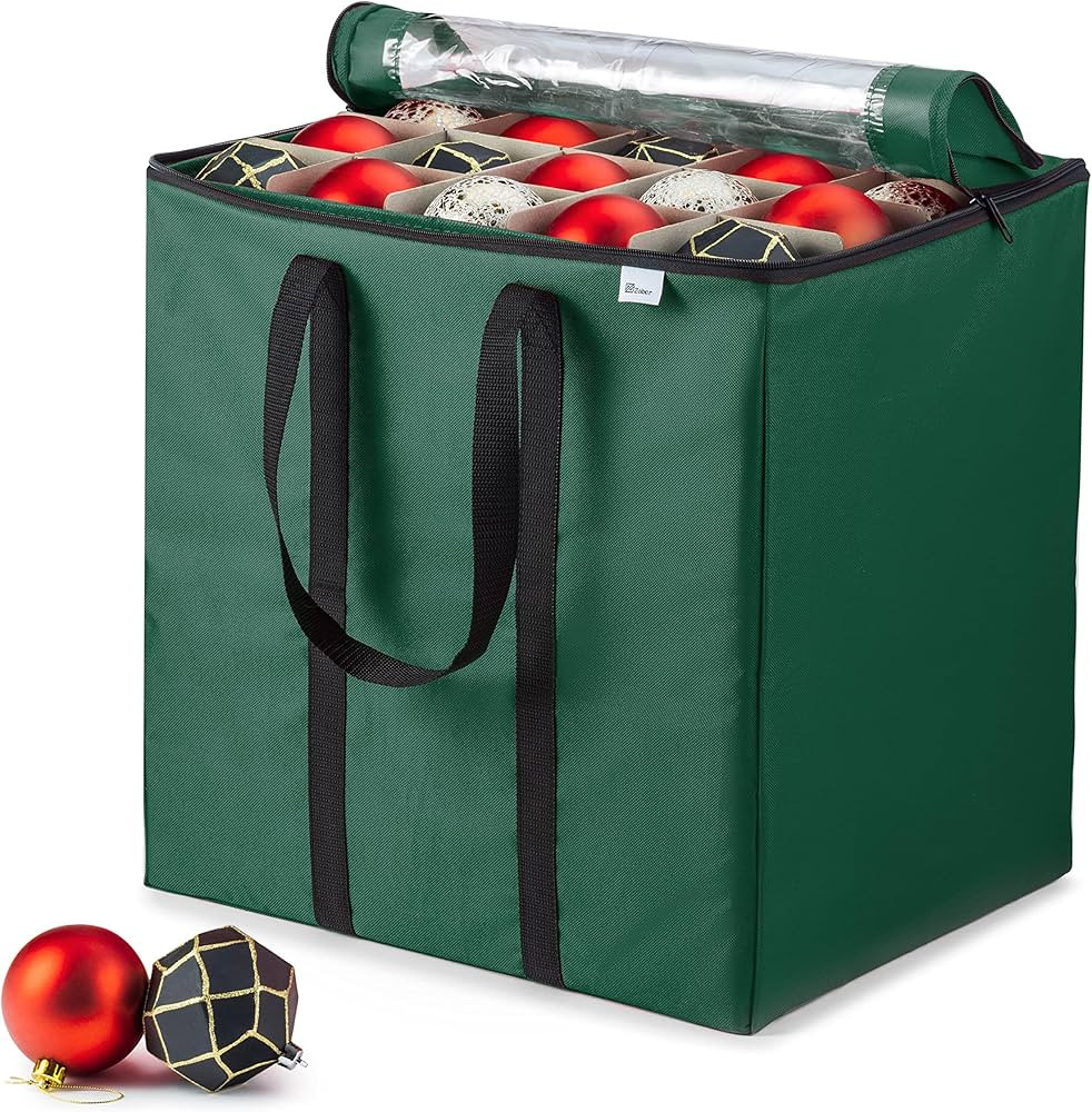 ZOBER Premium Carrying Christmas Ornament storage Box with Clear Lid, 3" Compartment, Contains 5 ... | Amazon (US)