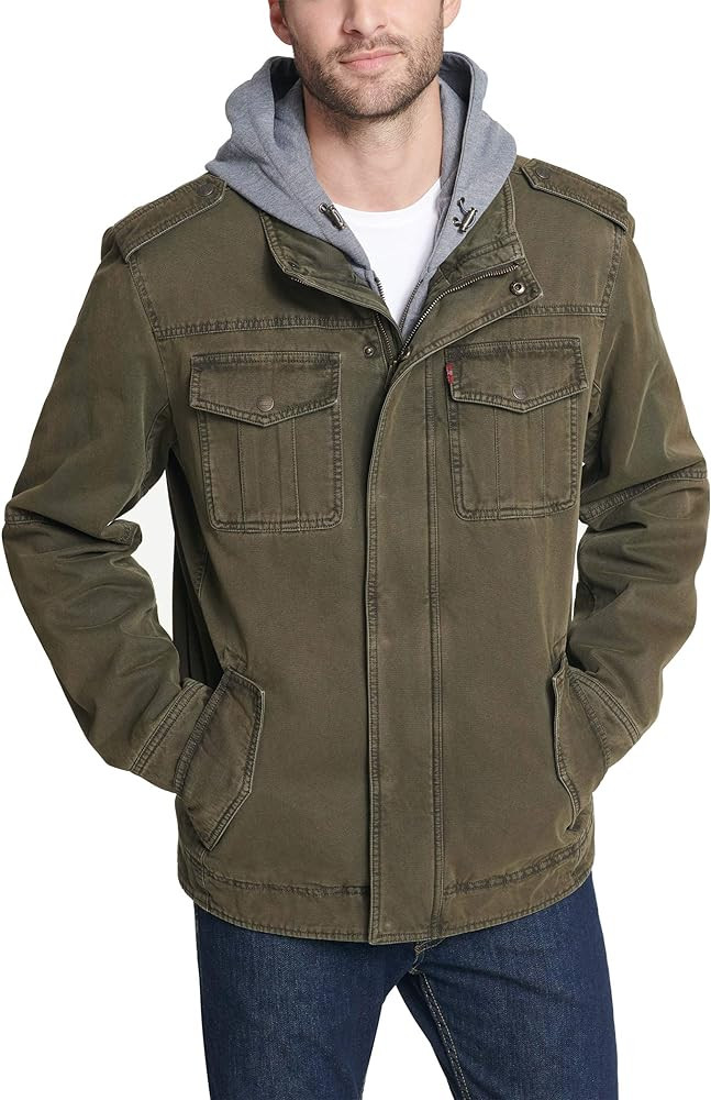 Levi's Men's Washed Cotton Hooded Military Jacket | Amazon (US)