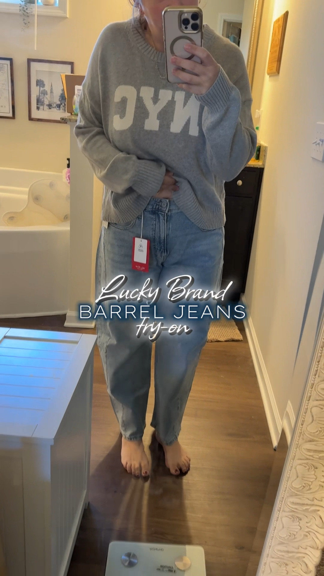 Finally found a pair to hop on the barrel jeans trend! 👖 lucky brand 🍀 
Nordstrom Rack find to make them affordable at under $50. 

#LTKootd #LTKMidsize #LTKSaleAlert