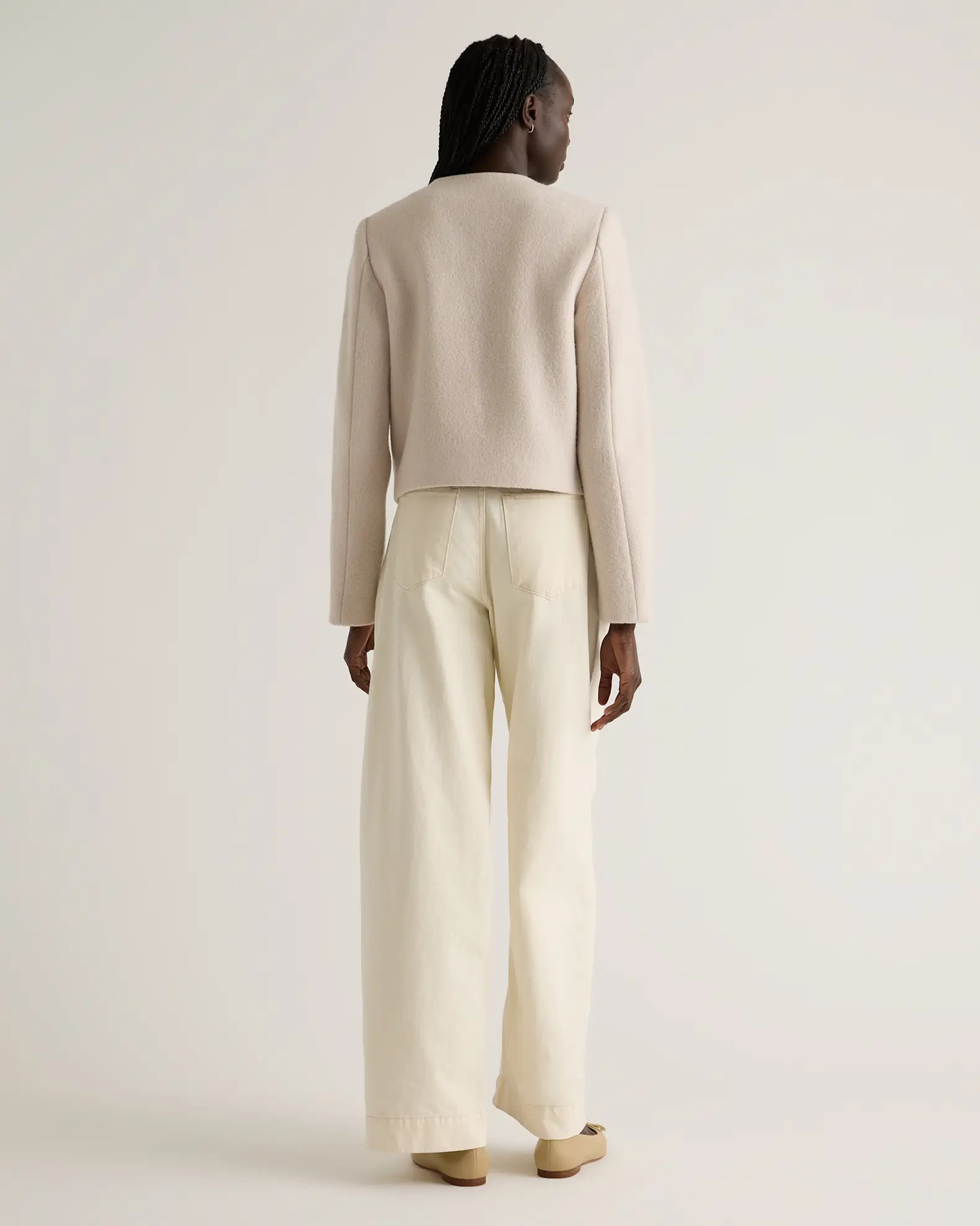 100% Merino Wool Collarless Cropped Jacket in Heather Bone | Quince