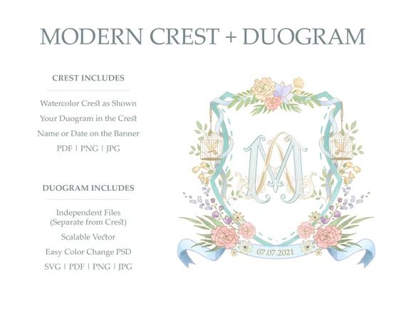 Modern Crest with Custom Duogram Wedding Monogram Made to | Etsy | Etsy (US)