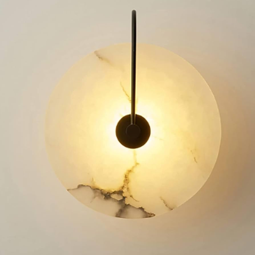 Nordic Style Stone Wall Lamp Natural Marble Wall Sconce Metal Base Indoor Wall Lights Round Alaba... | Amazon (US)