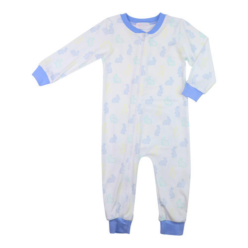 Blue Bunny Scene Knit Zipper Pajamas | Cecil and Lou