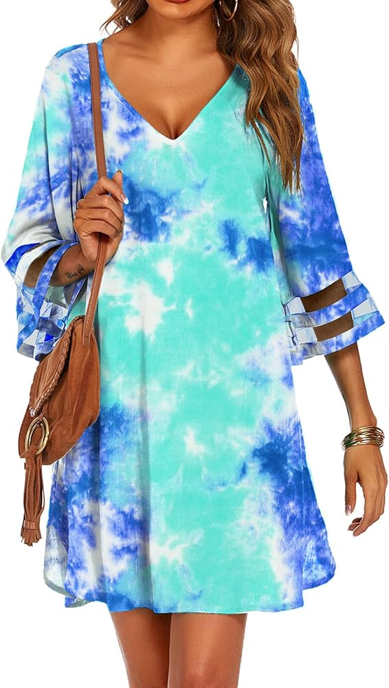 Ekouaer Women's Beach Coverups 3/4 Mesh Sleeve Bathing Suit Cover Ups Beachwear Loose Fit Swimwea... | Amazon (US)