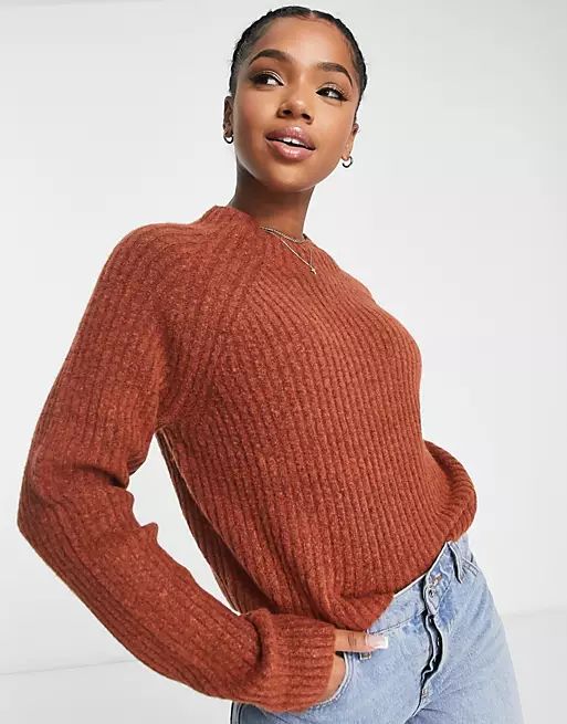 Monki ribbed knitted sweater in rust | ASOS (Global)