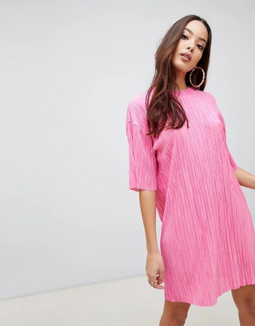 ASOS DESIGN mini neon t-shirt dress in plisse | ASOS UK