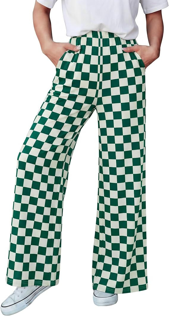 BTFBM Womens Checkered Palazzo Pants Wide Leg High Waisted Pockets Gingham Casual Lounge Pajama T... | Amazon (US)