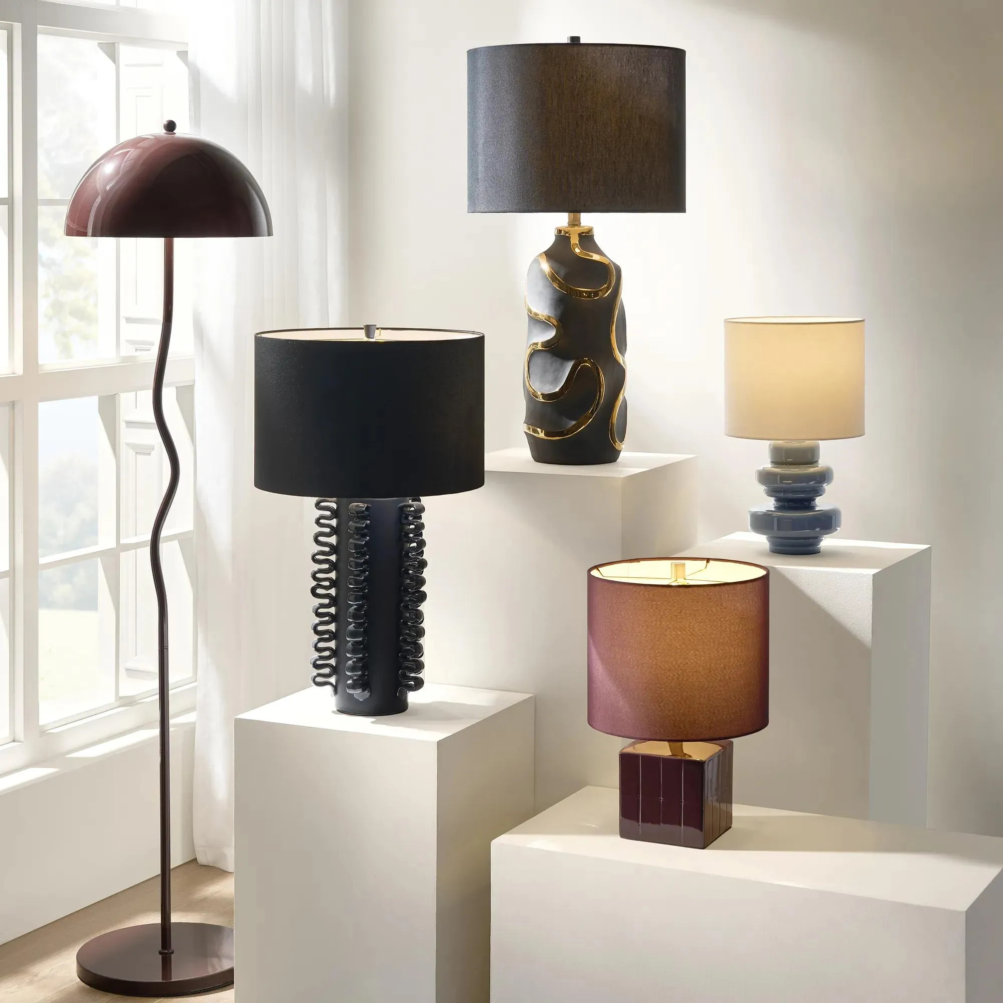 Halsey Wavey Metal Floor Lamp 59" - Fig | Z Gallerie