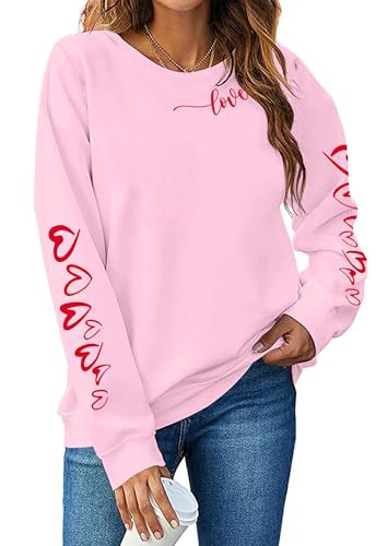 LAZYCHILD Love Heart Sweatshirt for Women Cute Hearts Graphic Pullover Long Sleeve Valentine Shirts Tops Lightpink | Amazon (US)
