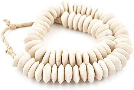 TheBeadChest White Bone Beads Saucer 22mm Kenya African Large Hole 24 Inch Strand Handmade | Amazon (US)