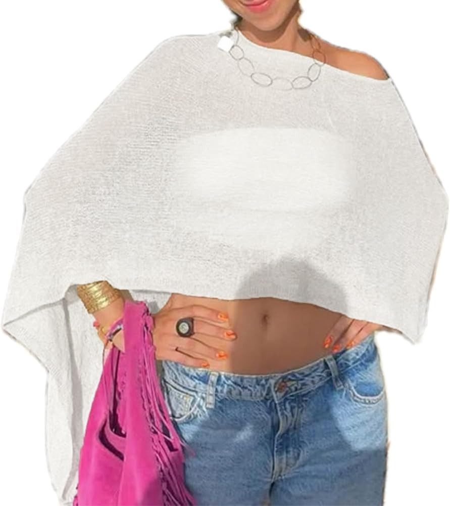 Amiblvowa Women Sheer Poncho Top Lightweight Crochet Mesh Shawl See Through Knit Shrug Off the Sh... | Amazon (US)