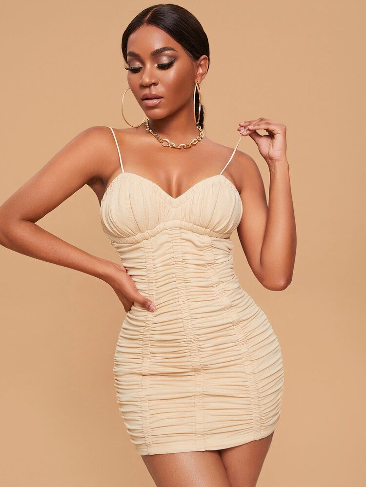 SHEIN Solid Ruched Bodycon Dress | SHEIN