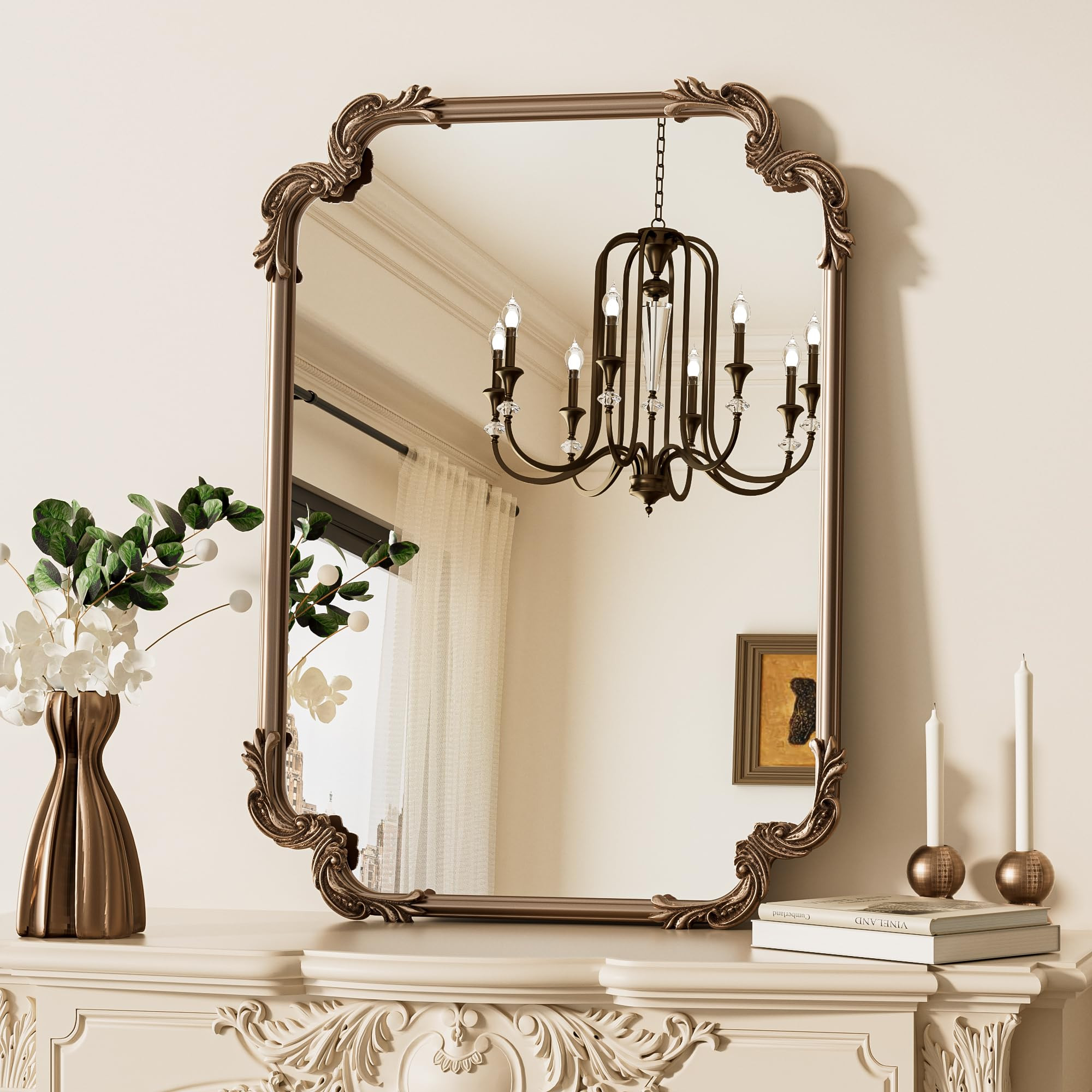 TETOTE Vintage Baroque Gold Rectangle Mirror for Wall 22 x 30 Antique Brass Scroll Frame French M... | Amazon (US)