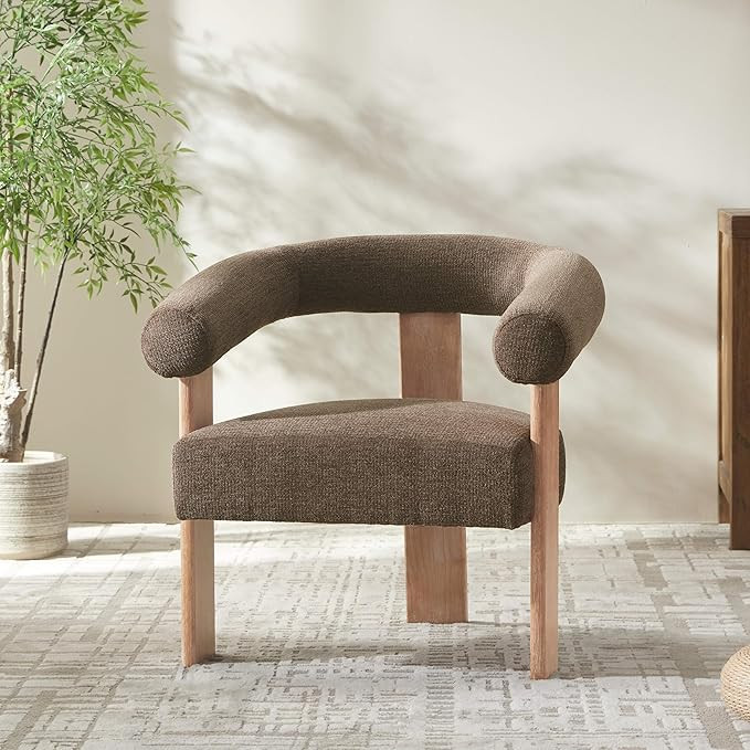 VKNOW Barrel Accent Chair, Vanity Chair with Armrests and Rubberwood Legs | Amazon (US)