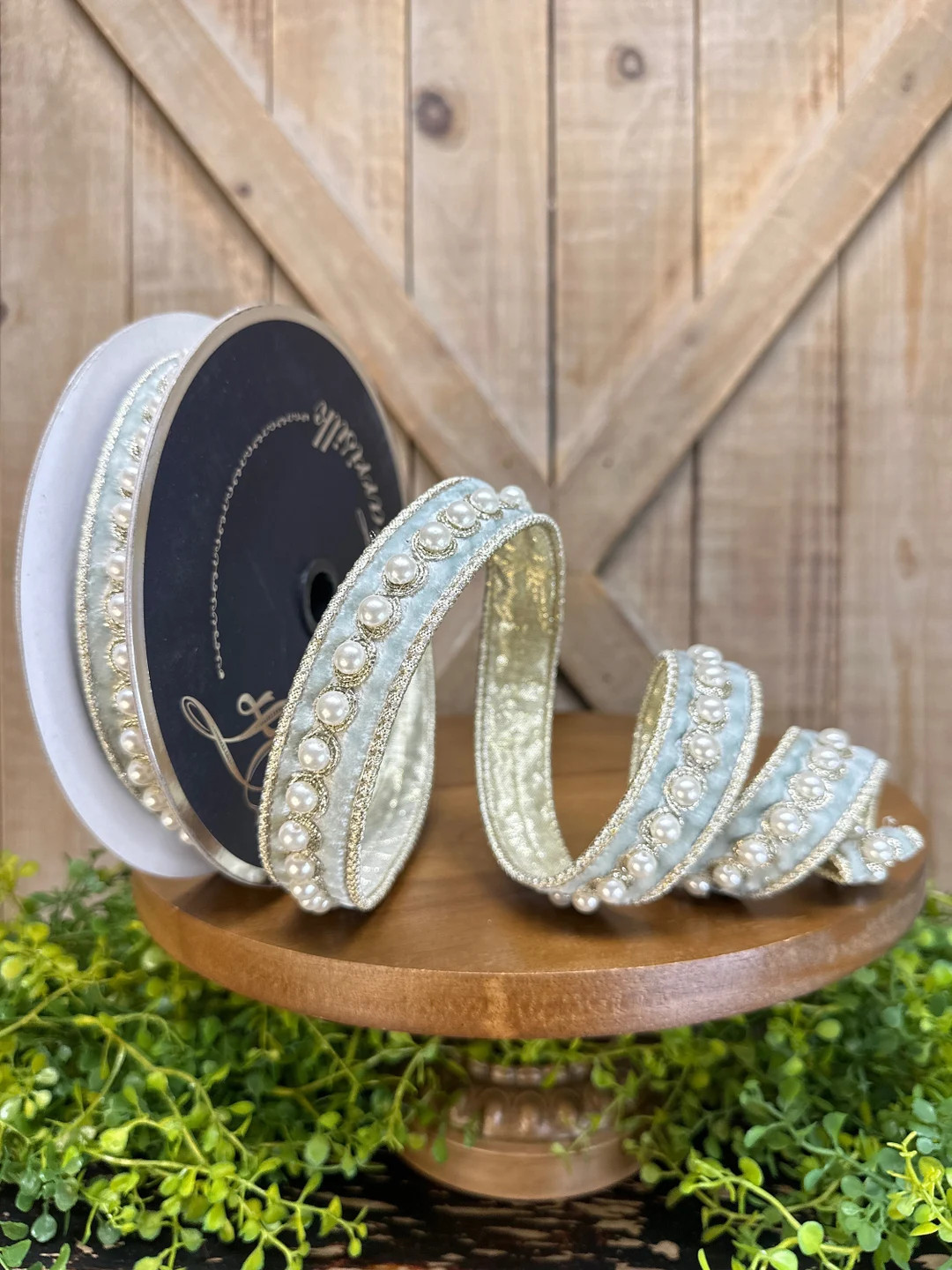 Farrisilk 5 Yards 1 Inch Pearl and Light Blue Velvet Wired - Etsy | Etsy (US)