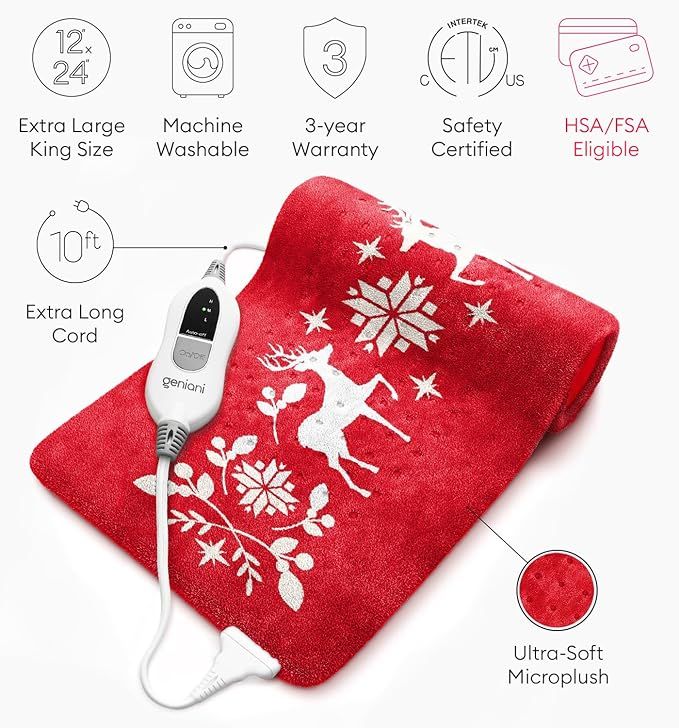 GENIANI XL Heating Pad for Lower Back Pain & Period Cramps Relief, Auto Shut Off, Machine Washabl... | Amazon (US)