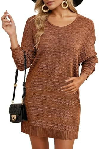 Dokotoo Womens Sweater Dresses 2025 Trendy Casual Crew Neck Long Sleeve Textured Pullover Knit Dr... | Amazon (US)