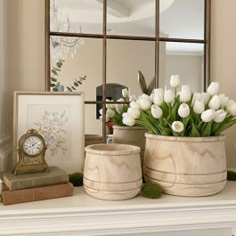 Carved Lines Wood Planter Set of 2 | Antique Farm House