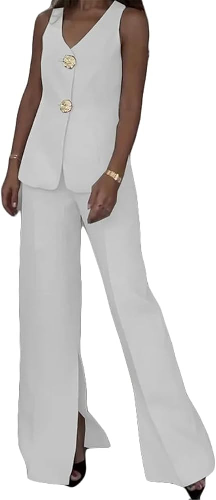 Womens Sexy 2 Pieces Blazer Vest Bodycon Wied Leg Pants Party Clubwear Tracksuit Outfits Suit Set | Amazon (US)