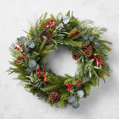 Mixed Holiday Pine Wreath, 28" | Williams-Sonoma