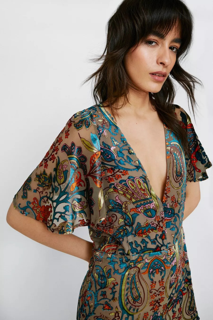 Paisley Devore Angel Sleeve Jumpsuit | Nasty Gal (US)