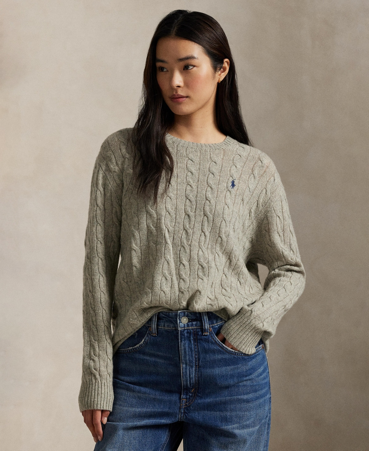 Polo Ralph Lauren Women's Cable Wool-Cashmere Crewneck Sweater - Light Vintage Heather | Macy's