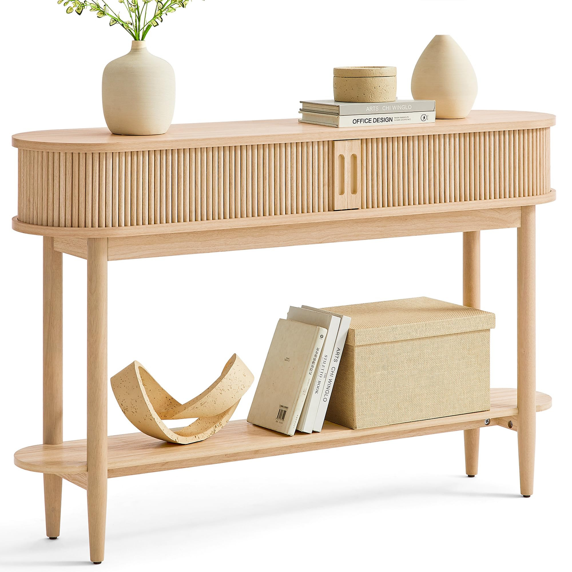 LINSY Fluted Console Table with Storage, Entryway Table Wood Entrance Tables for Front Door, Behi... | Amazon (US)