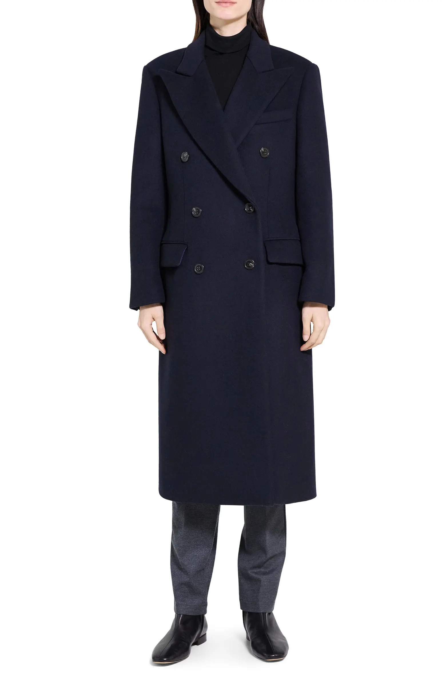 Theory Peak Lapel Double Breasted Wool Blend Coat | Nordstrom | Nordstrom