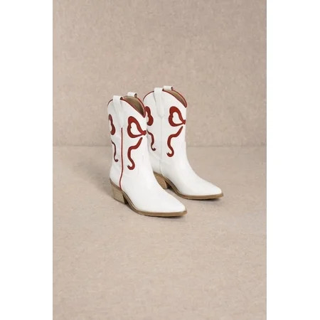 Women’s Western Low Heel Cowboy Ankle High Boots with Bow Trend | Walmart (US)