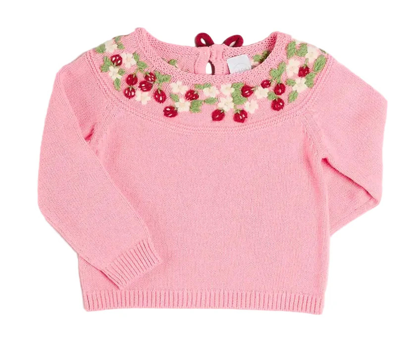 Pepa London Strawberry Embroidered Jumper in Pink | JoJo Mommy