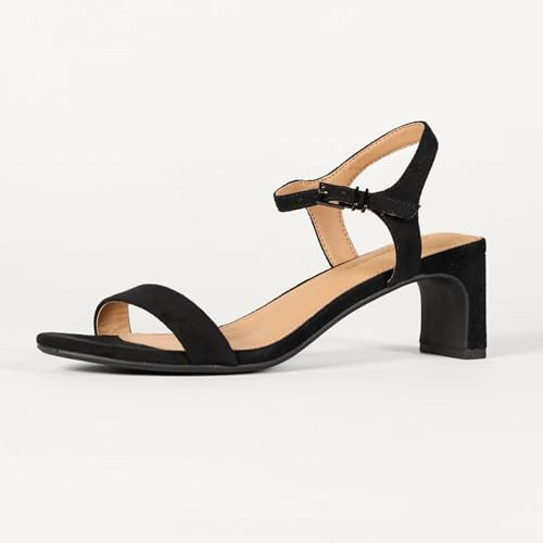 Amazon Essentials Women's Ankle Strap Low Heel, Black Faux Suede, 12.5 | Amazon (US)