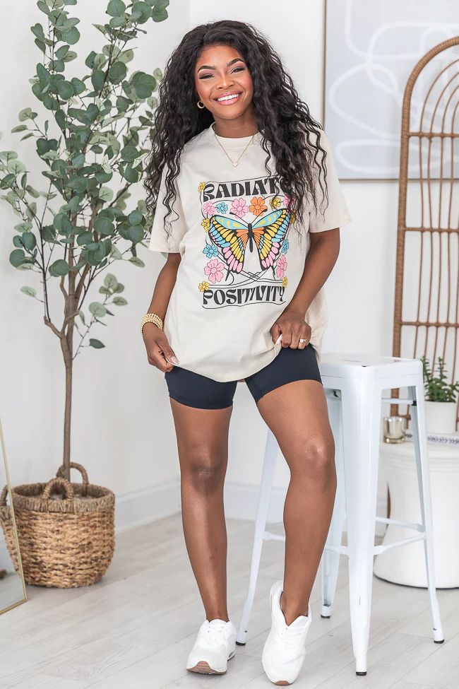 Radiate Positive Ivory Oversized Graphic Tee | Pink Lily