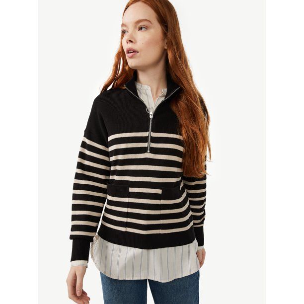 Free Assembly Women's Boxy Half-Zip Sweater - Walmart.com | Walmart (US)