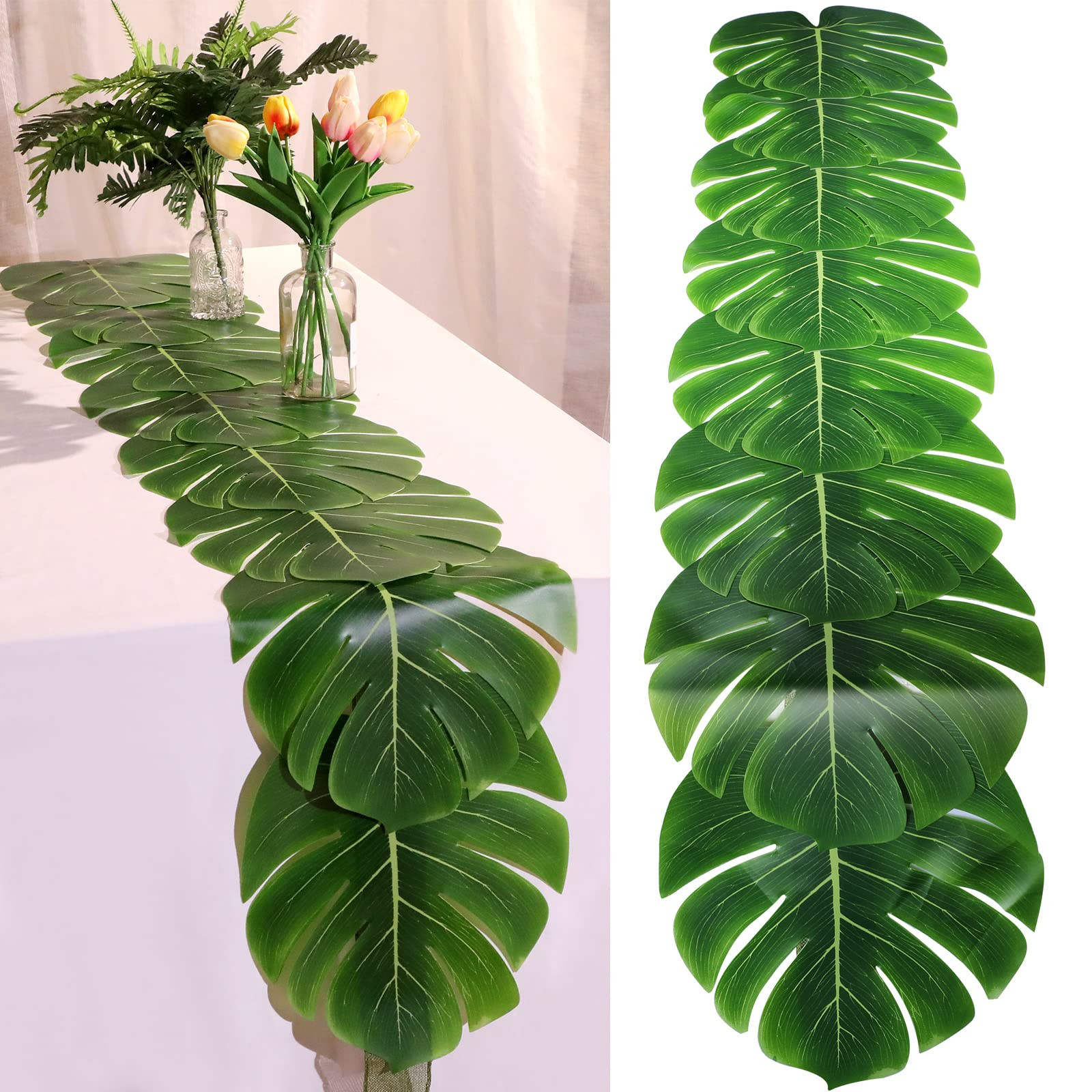 2 Pcs Artificial Palm Leaves Table Runners 72 Inch Long Tropical Palm Leaves Table Runner Faux Le... | Amazon (US)