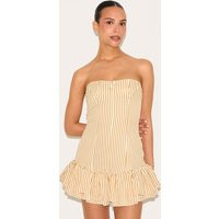 Petite Mustard Pinstripe Mini Dress | PrettyLittleThing US