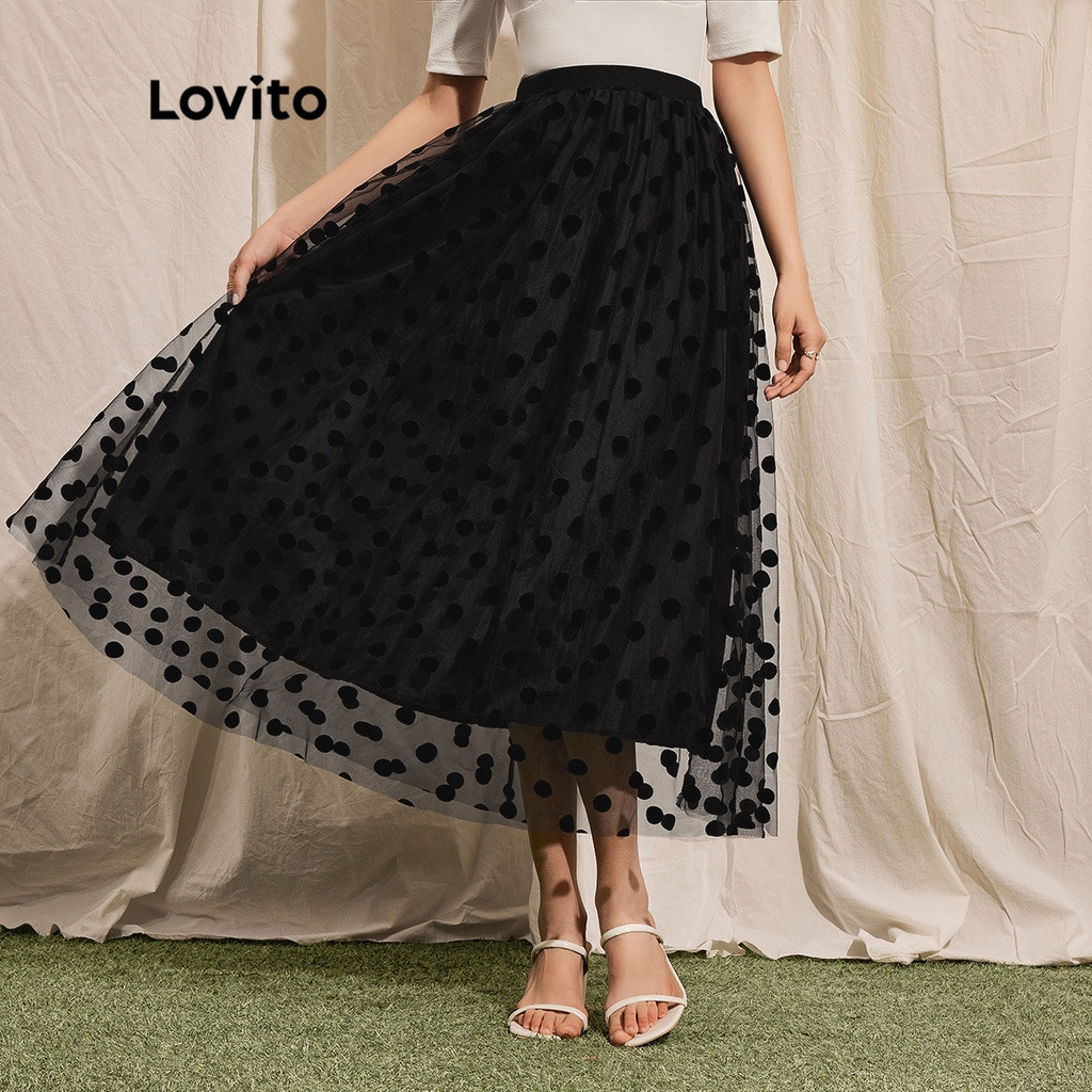 Lovito Elegante Polka Dot Folho Camadas Duplas Tecido Mesh Saia Feminina Cintura Alta L41LD020 (P... | Shopee (BR)
