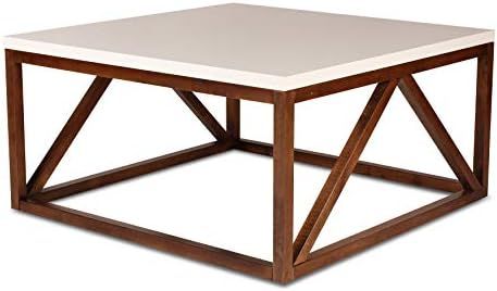 Kate and Laurel Kaya Two-Toned Wood Square Coffee Table with White Top and Walnut Brown Base | Amazon (US)