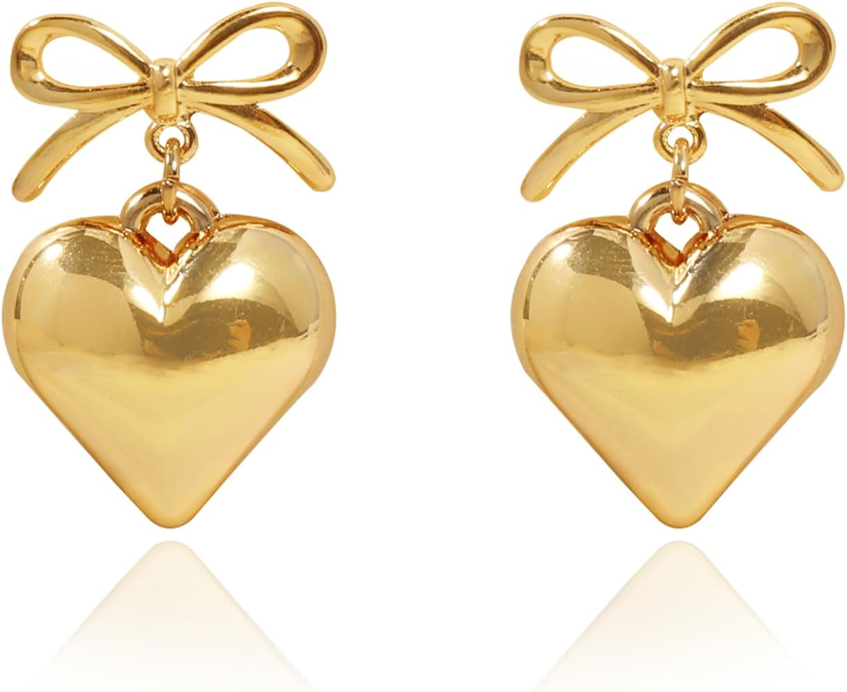 Bow Earrings for Women - 18K Gold Plated Bow Stud Earrings Bow Dangle Earrings Ribbon Drop Earrin... | Amazon (US)