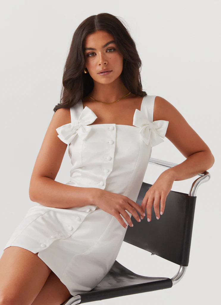 Brielle Bow Satin Mini Dress - White | Peppermayo (Global)
