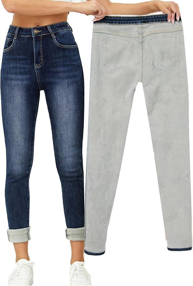 Yehopere Women's Winter Fleece Lined Jeans Slim Fit Warm Skinny High Waist Denim Jean | Amazon (US)