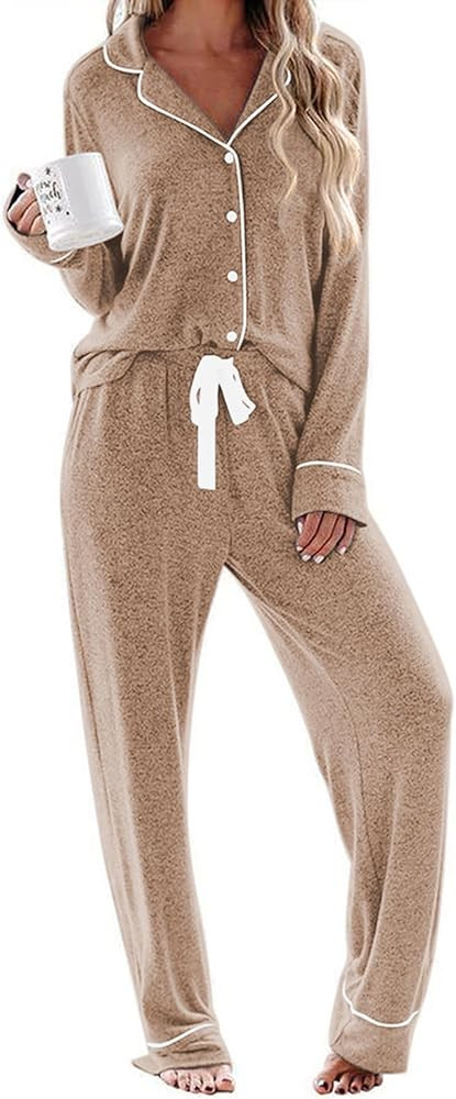 Ekouaer Women's Pajamas Long Sleeve Sleepwear Casual Button Down Loungewear Soft Pjs Set S-XXL | Amazon (US)