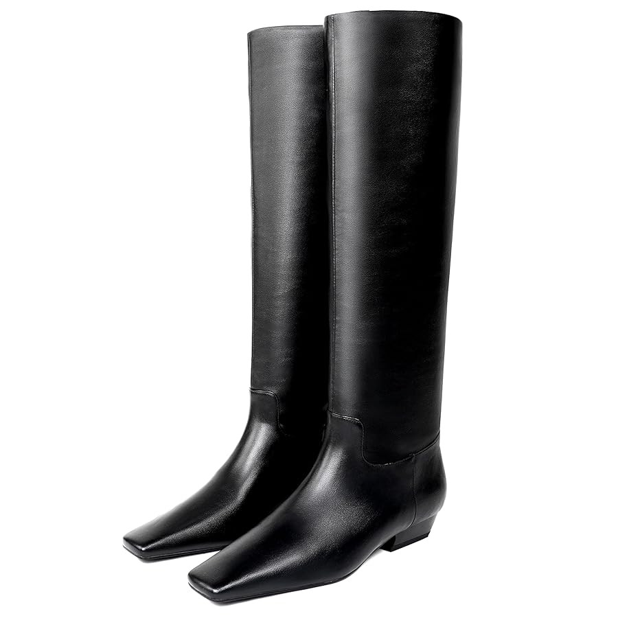 Knee High Boots for Women, Low Kitten Heel, Pull-on Block Heel, Square Toe, Flat Tall Riding Boot... | Amazon (US)