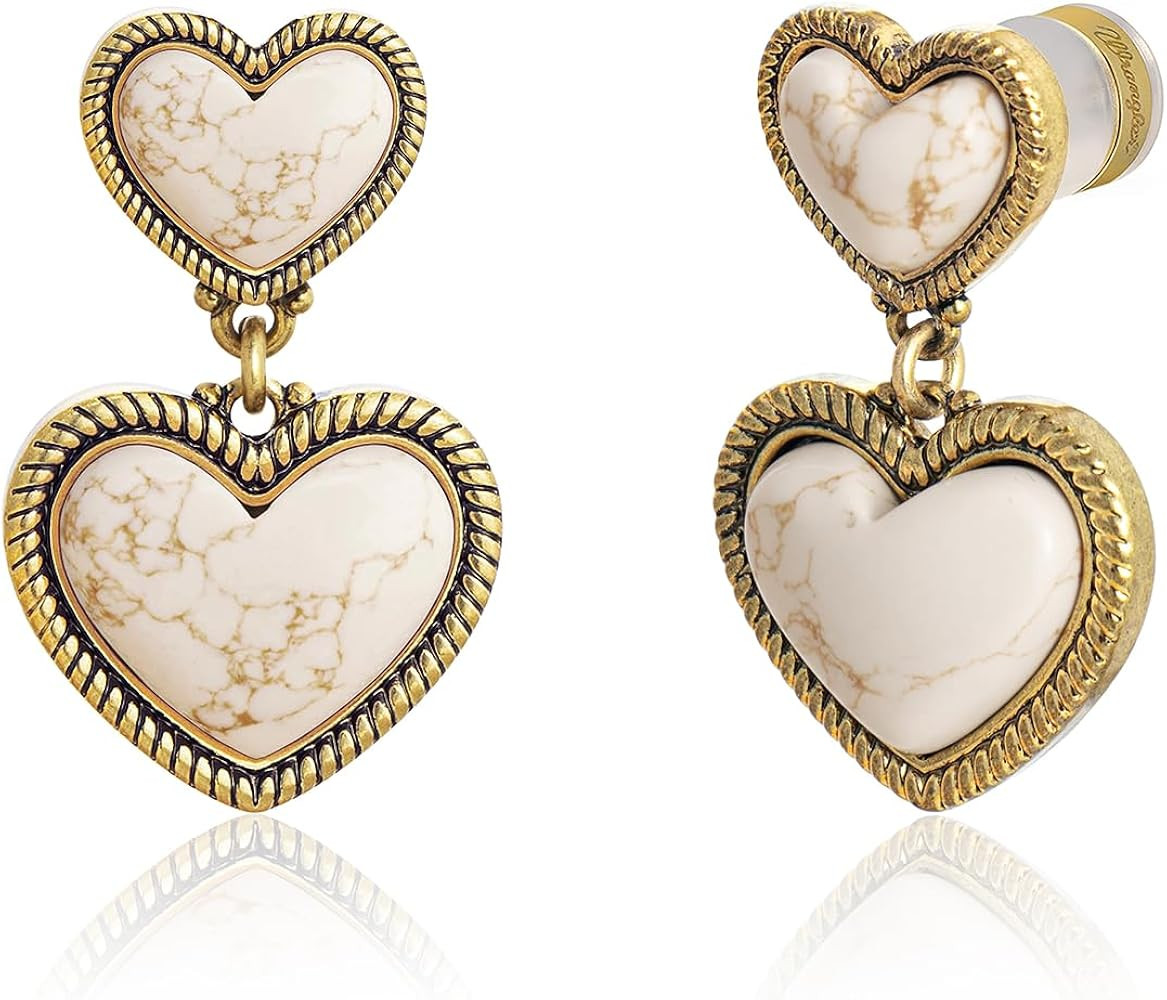 Wrangler Western Turquoise Heart Dangle Earrings for Women Statement Gold Plated Affection Cowgir... | Amazon (US)
