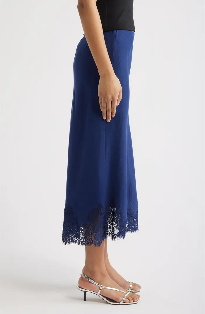 Carolina Lace Trim Linen Midi Skirt | Nordstrom