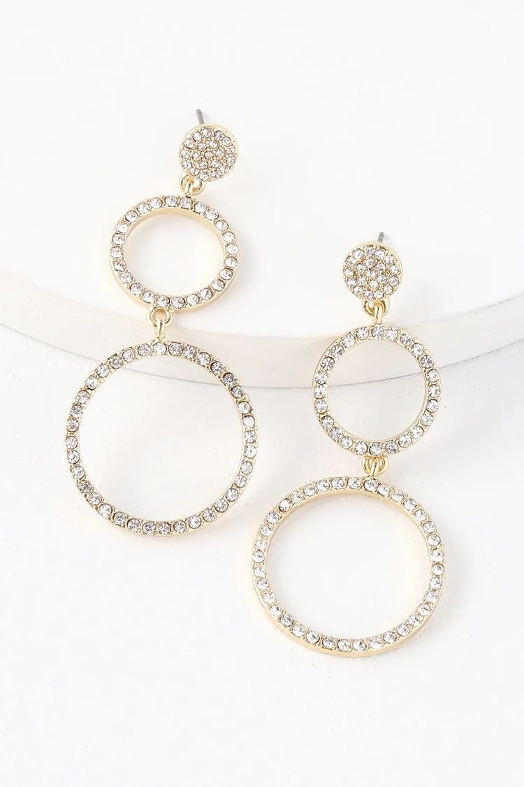Glam Girl Gold Rhinestone Circle Earrings | Lulus (US)