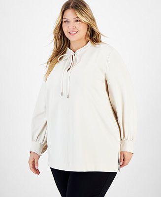 Plus Size Tie-Neck Poet-Sleeve Tunic | Macy's